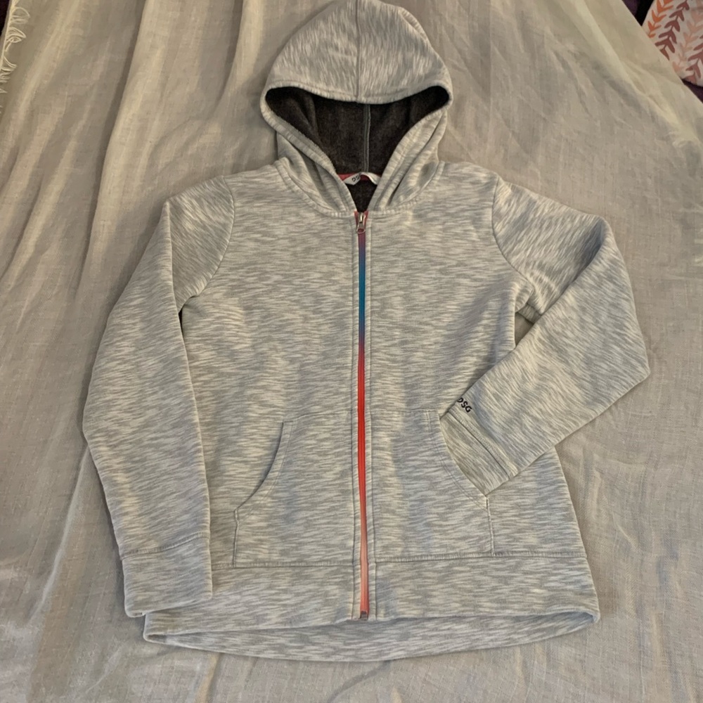 Grey hoodie with rainbow zipper